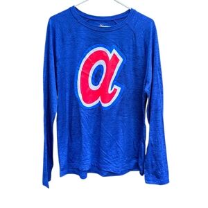 Long Sleeve Shirt Pullover Jersey Men's NWOT Atlanta Braves Baseball Blue Sz L